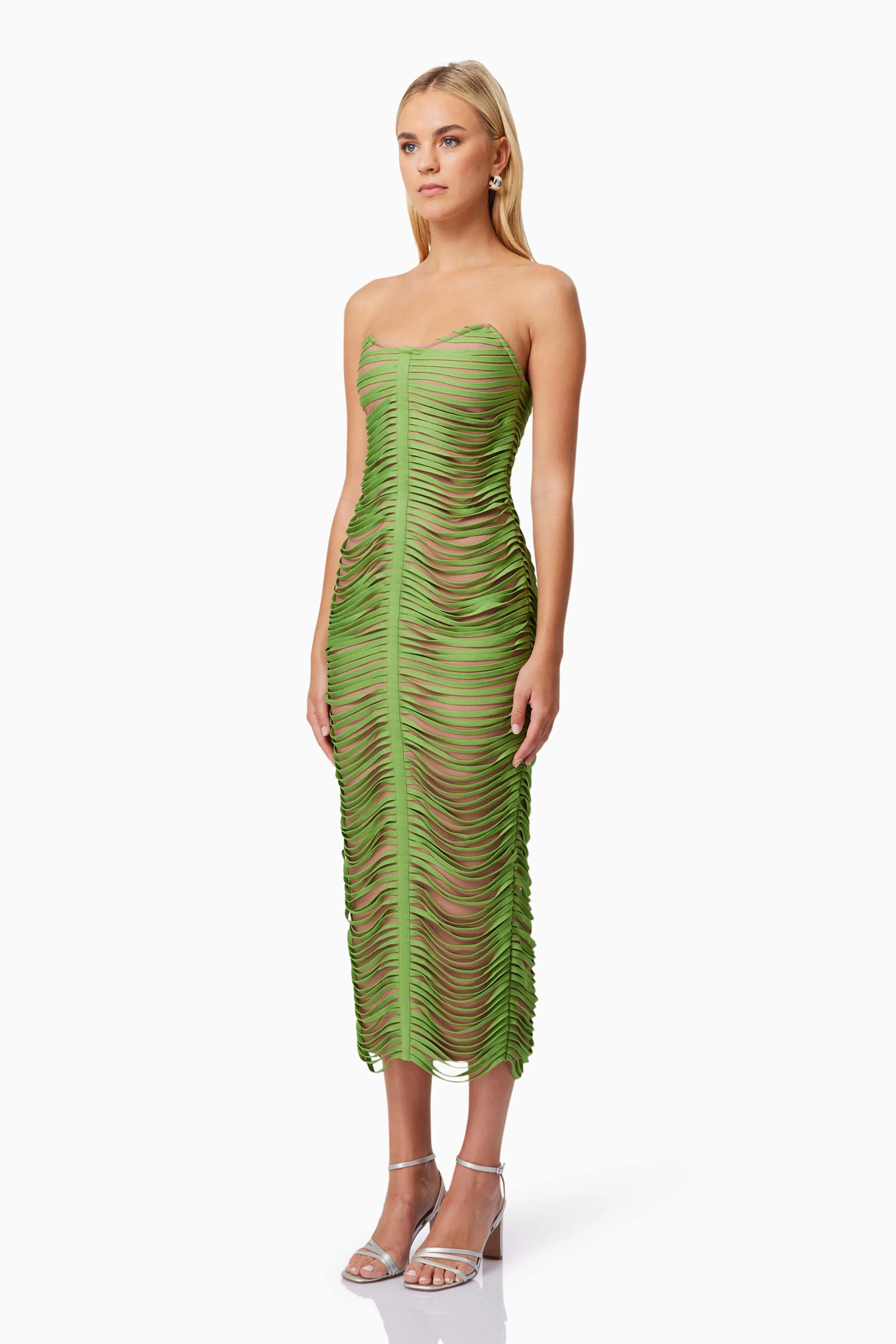 Stella Strapless Midi Dress In Green