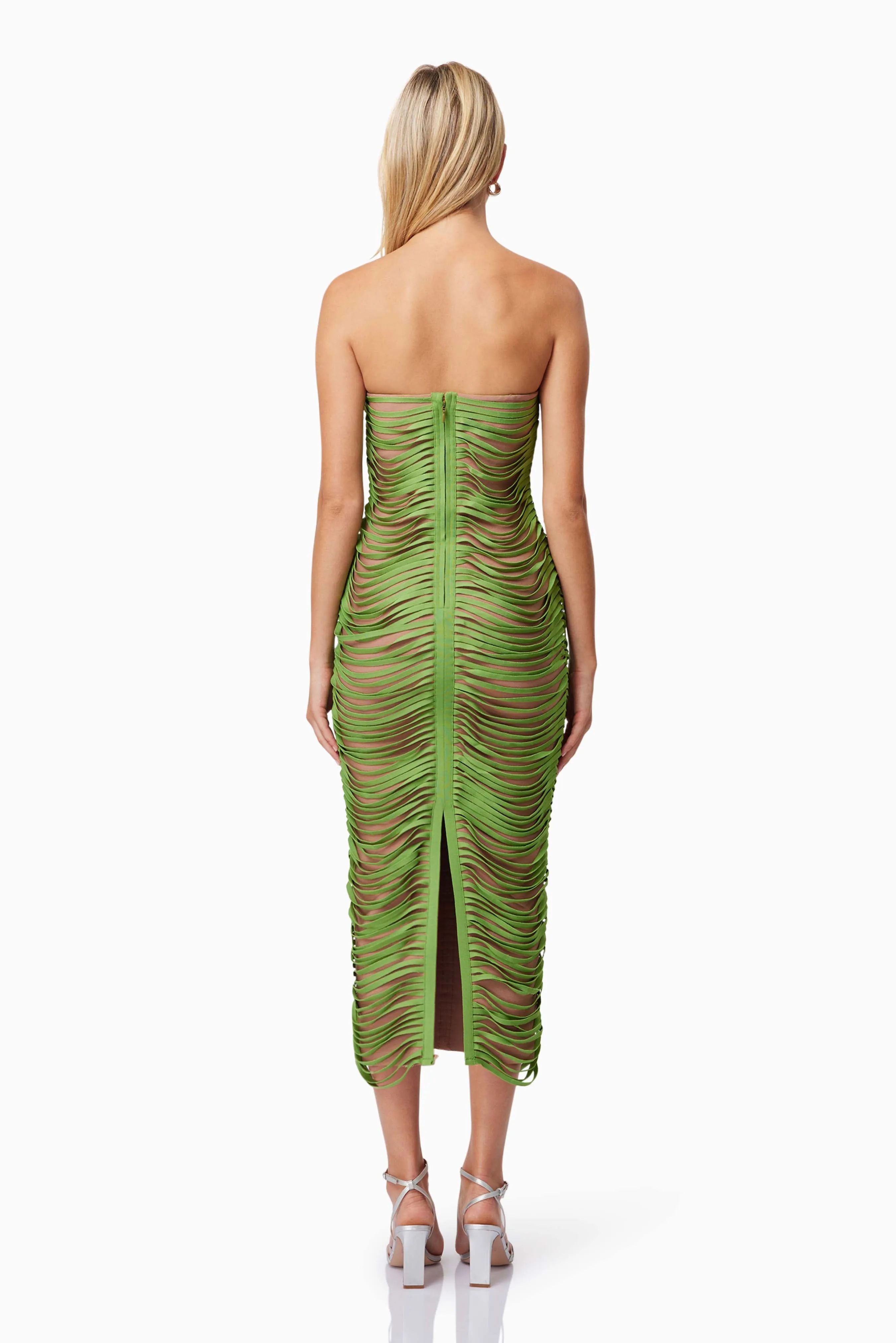 Stella Strapless Midi Dress In Green