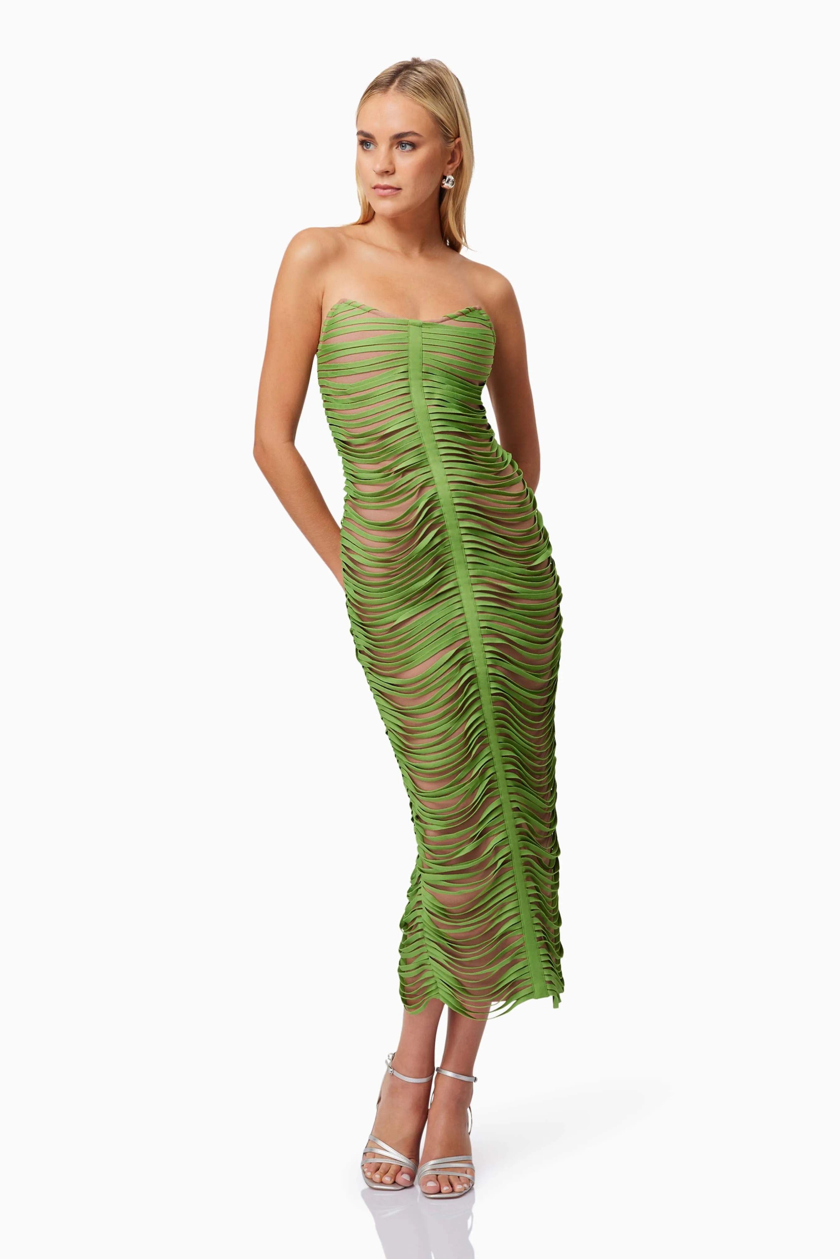 Stella Strapless Midi Dress In Green