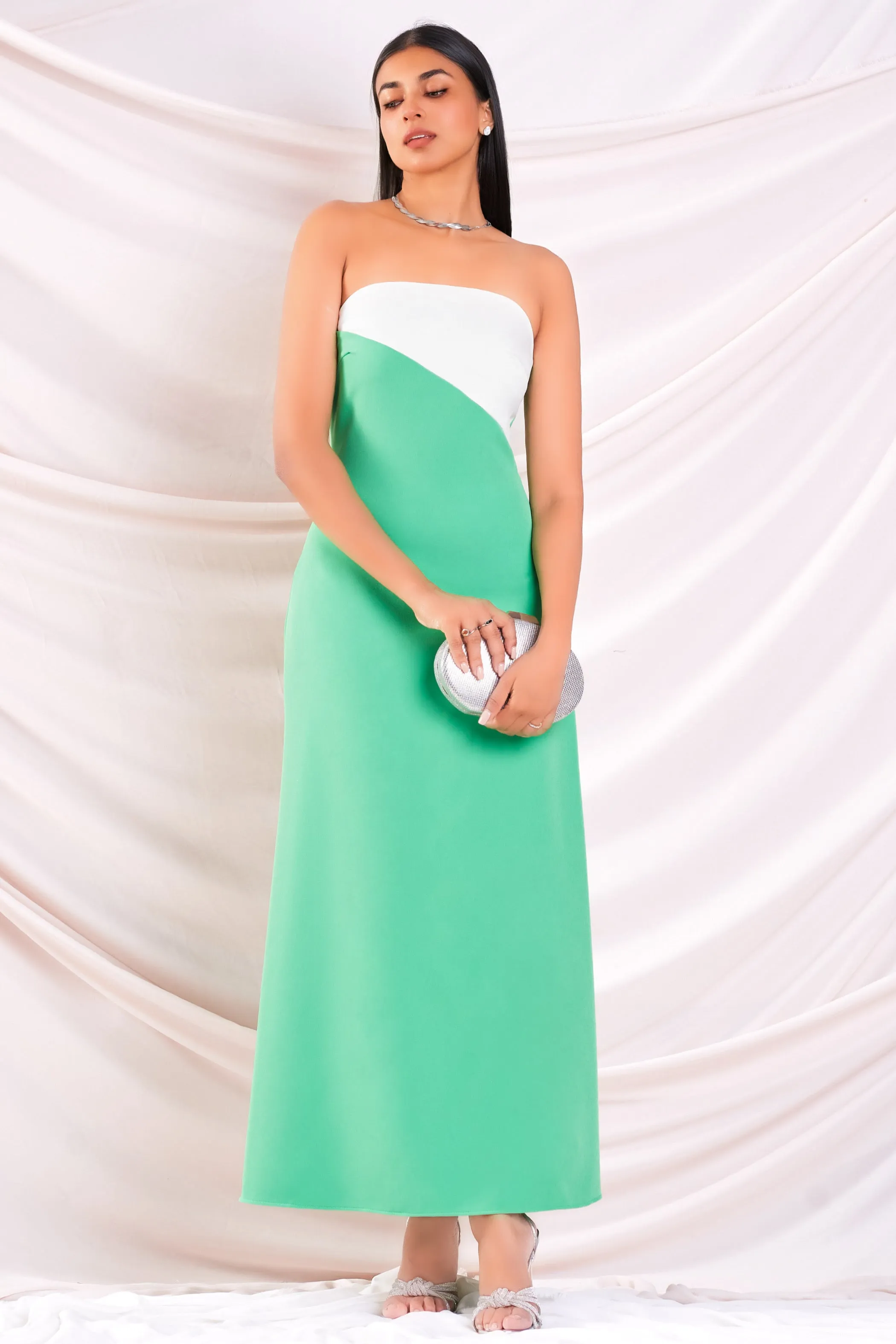 Strapless Contrast Maxi Dress