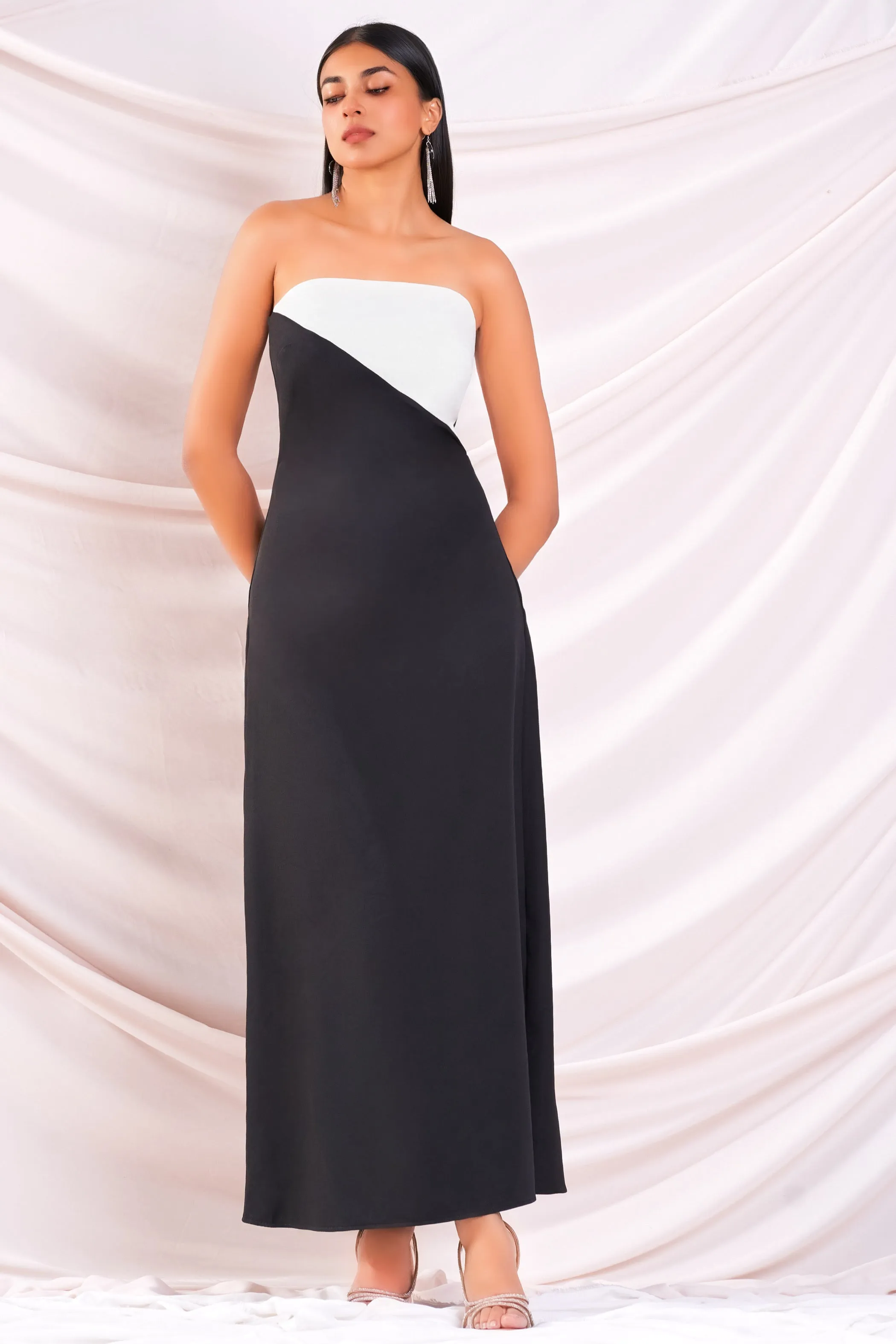 Strapless Contrast Maxi Dress