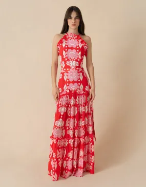 Tatiana Crepe Maxi Dress - Geo Flower Red - SALE