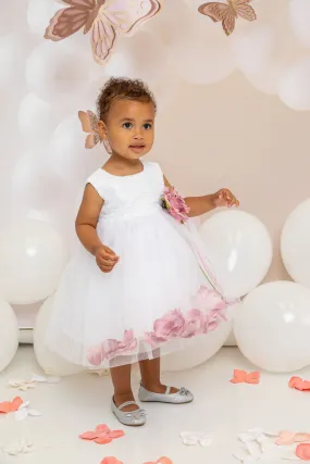 White Sequin Top Flower Petal Baby Dress