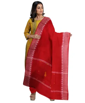 Yellow red hand woven cotton nuapatna dress material